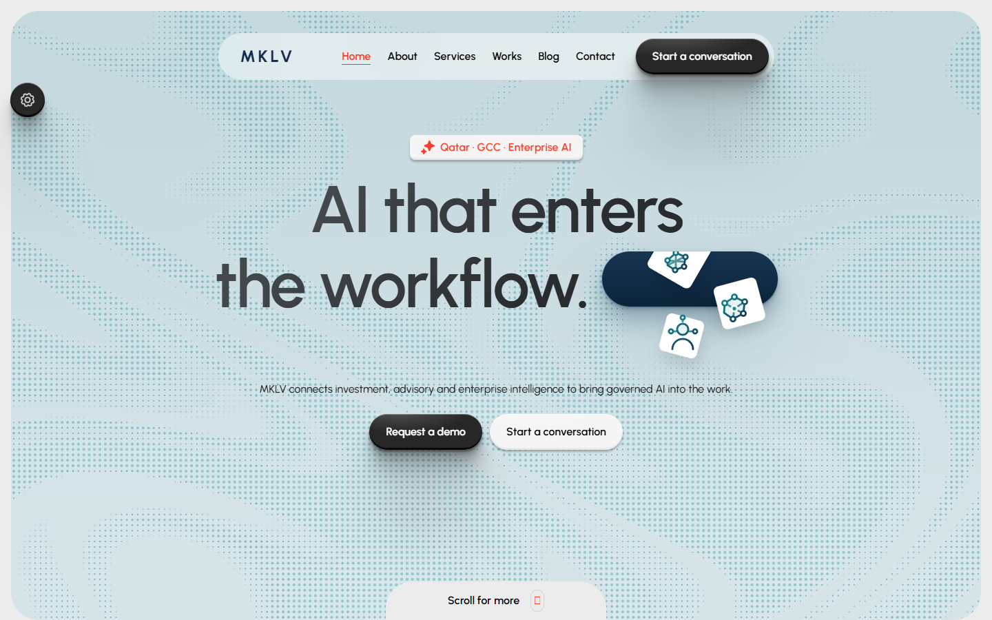 MKLV enterprise AI website hero from the local project review